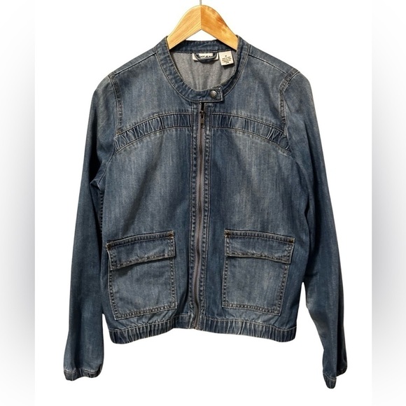 DKNY JEANS Blue Jean Bomber Jacket Women’s Size Medium. - Picture 2 of 15
